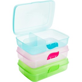 Children's Lunch Box with Compartments, Set of 3, Lunch Box Children without BPA, Breakfast Box, Lunch Boxes with 3 Dividers + Click Closure, 100% Recyclable, Easy to Clean, Green, Blue, Pink