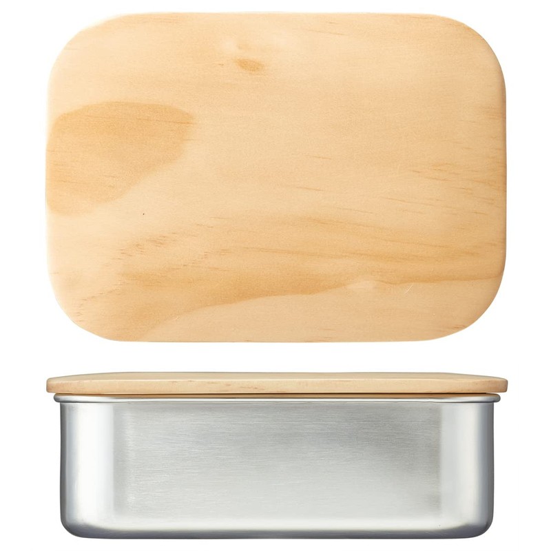 Skater STLBT9B-A Stainless Steel Lunch Box with Wooden Lid, 1-Tier,