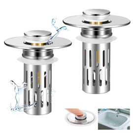 Smelish Bathroom Sink Stopper for 1.06-1.50in, Universal Bathroom Sink Drain Pop Up Stopper with Hair Strainer, Universal Drain Filter for US Stainless Steel Floor Drain Filter (Silver)