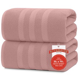 RIVERSIDE Luxury Bath Sheets Set of 2 – Extra Large 35 x 70 Inch Towels, 550 GSM – Quick Dry, Soft, Highly Absorbent, 100% Cotton Bathroom Towels for Spa & Shower - Dusty Rose