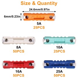 GDFYMI 200pcs 5A-25A Automotive Torpedo Fuses European, Car Fuses Assortment Kit