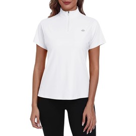 MoFiz UV Shirt Women's Short-Sleeved Rash Guard 1/4 Zip UPF 50+ Swimming Shirt Quick-Drying Surfing Functional Shirt, White, XS