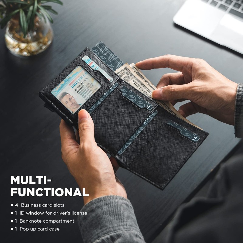 VULKIT Mens Wallet Credit Card Holder Pop up Card Case