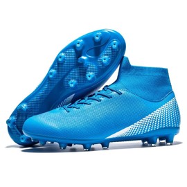 Wugehu Big Boys Soccer Shoes Cleats Wide Fit High Top Professional Training Sneakers A-Blue
