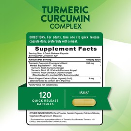 Nature's Truth Turmeric Curcumin 500mg | 120 Capsules | with Black Pepper Extract | Non-GMO and Gluten Free Supplement