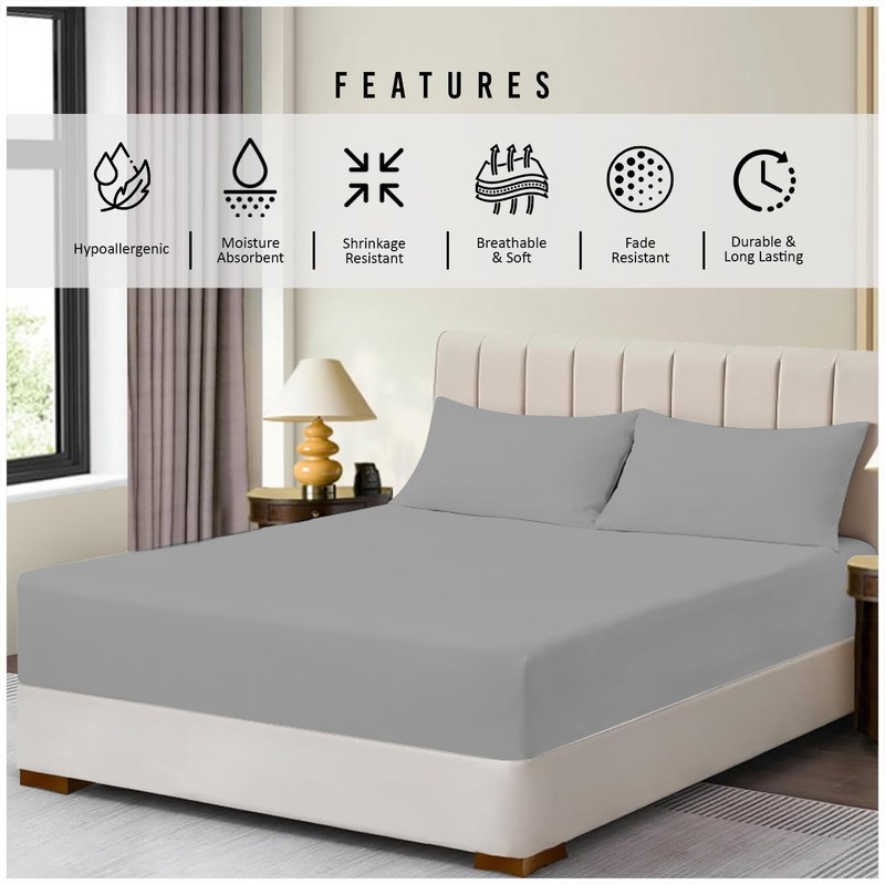 Fitted Sheet Single Bed (91 x 193cm) - Grey Bedding