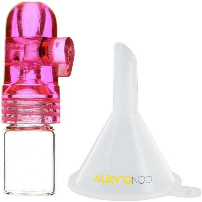 Premium 1g Short Pink Snuff Bullet Spice Storage (Glass and Acrylic) with ConClarity Micro Funnel