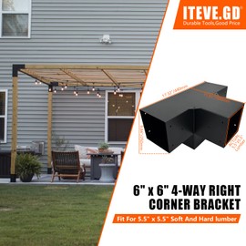 ITeVe.GD 4-Way Pergola Brackets Kit 1Pack,Black Woodwork Right Angle Corner DIY Brackets for 6" x 6" (Actual:5.5"x5.5") Lumber for Outdoor Pergola,Gazebos,Log Cabins W/Hardware