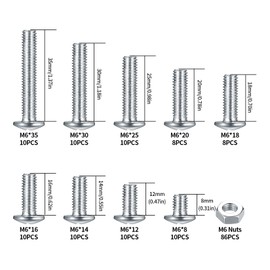 172 Piece M6 Screws Set, Pan Head Screws Nuts Set, Threaded Screws Set, Stainless Steel Machine Screws Assortment, Phillips Screws with Nuts for Repair Industry Bicycle Screws