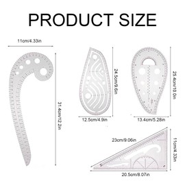 4-Piece Sewing Ruler Set - French Curve & Pattern Master | Ideal for Dressmaking, Tailoring, DIY Crafts | Flexible Plastic Design Tools for Fashion Students & Designers