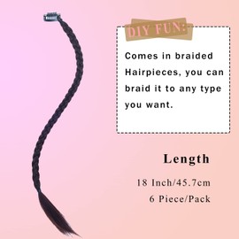 Braid Hair Extensions 6 Pcs Baby Braids Front Side Bang Long Braided Ponytail Extension 18inch Clip in Hair Extensions Straight Synthetic Hairpieces Natural Soft Synthetic Hair for Women (Brown, 4#)