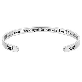 Memorial Gifts for Loss of Mom Dad in Memory of Jewelry Sympathy Bracelet Bereavement Cuff Brangle Grief Gifts for Women Her (Mom Memorial Gift - I have a guardian angel in heaven I call her mom)