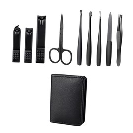 MERRYHAPY Stainless Steel Nail Clipper Set 9pc Manicure Kit Nail File Fingernail Toenail Grooming Tool Fashion Storage Bag Black