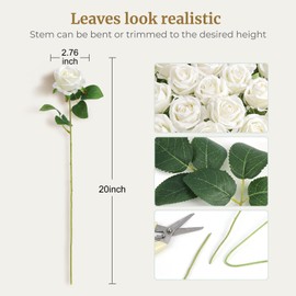 Auihiay 154pcs Roses Artificial Flower - Realistic White Fake Roses for Wedding Centerpieces, Table Decor, Valentine's Day, Mother's Day, and Home Party Decorations
