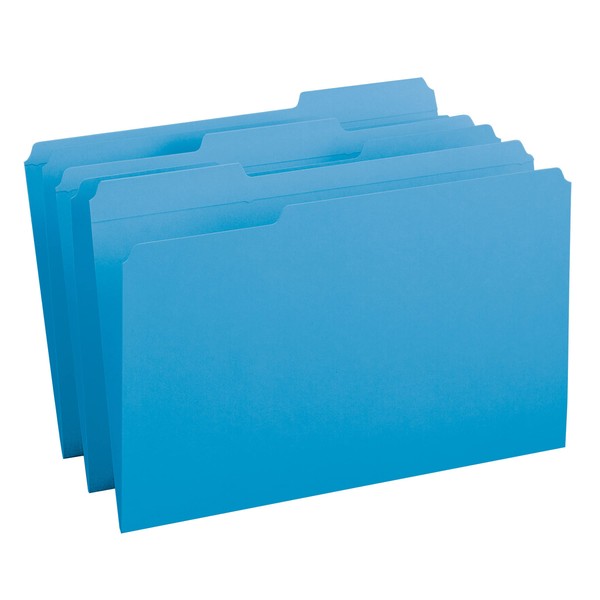 Smead File Folder, Reinforced 1/3-Cut Tab, Legal Size, Blue, 100