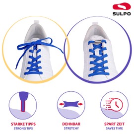 Sulpo Flat No Tie Shoelaces, Elastic Shoelaces with Metal Aglets, with Quick Release, Rubber Shoelaces for Adults and Children, blue