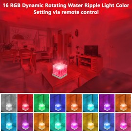 Northern Lights Ocean Wave Table Lamp Projector, 16 Colors Dynamic Rotating Underwater Wave Lights, Cube Aurora Glow Projector Night Light with Remote Control for Bedroom Bed Kids Adults Baby Room