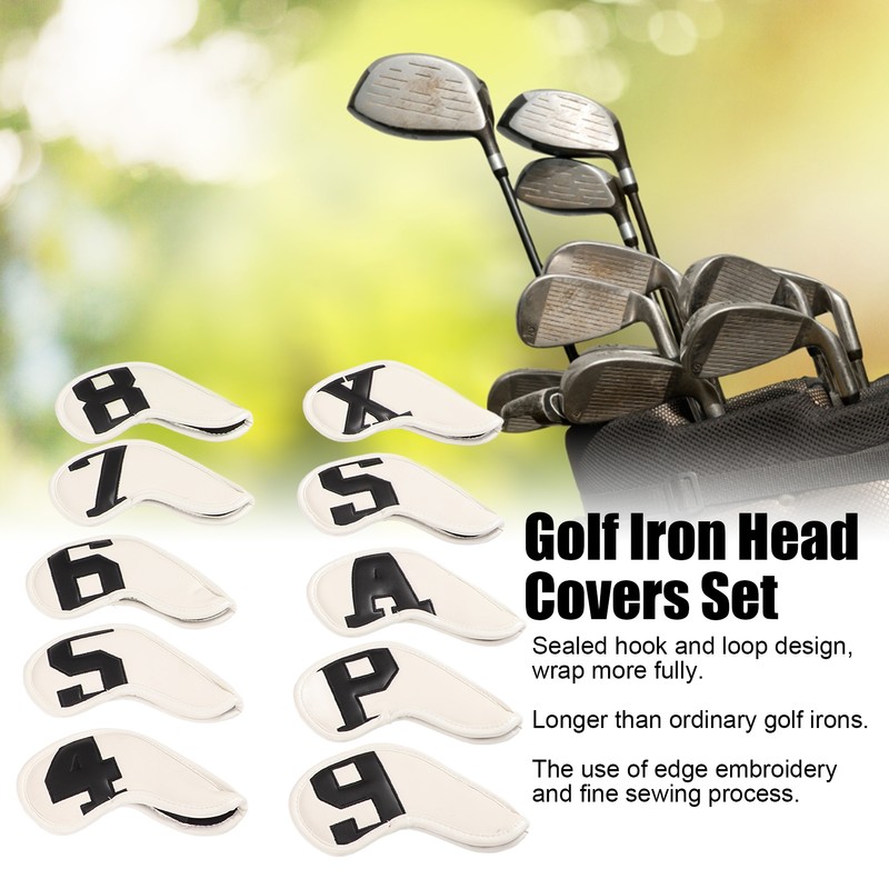 10pcs set PU Waterproof Golf Club Iron Cover Fine Sewing