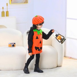 New King Halloween Cosplay, Children, Pumpkin, Cosplay, Costume, Girls, Boys, Pumpkin, Kids' Costume, Hat, Kigurumi Set, Cute Pumpkin Costume, Suitable for Height 31.5 / 35.4 inches (80 / 90 / 100 /