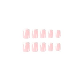 JUSTOTRY 24 Pcs White French Short False Nails Pattern,Pink Solid Square Press on Nails,Glossy Fake Nails Medium for Nails Art,Squoval Stick on Nails for Women Gifts