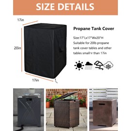 SheeChung Propane Tank Cover 17"x17"x20",Fit for 20 lbs Propane Tank Square,Waterproof Heavy Duty 600D Outdoor Side Table/Storage Box Cover, Fire Table Patio Furniture Protector