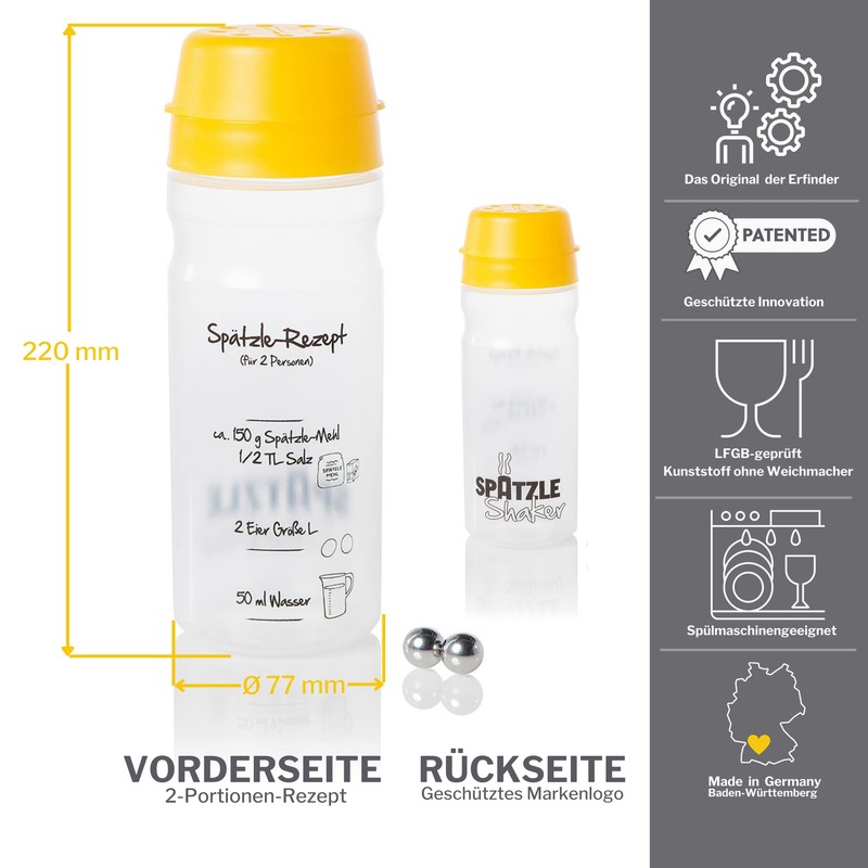 Spätzle-Shaker - Spätzle maker SMALL for 2 portions 675 ml,