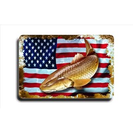 American Flag Redfish Red Drum Spottail Bass Saltwater Fishing Sticker Decal (6"x10" Single)