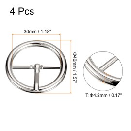 sourcing map Metal Roller Buckle, 4Pcs 1 1/6 Inch Single Prong Belt Buckle Round Center Bar Buckles for Leather Craft Accessories, Silver