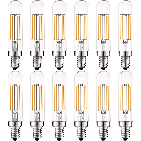LUXRITE Vintage E12 LED Bulb 60W Equivalent, T6 T6.5, 2700K (Warm White), 500 Lumens, Dimmable Candelabra LED Tube Bulbs 5W, Clear Glass, Edison Filament Tubular Light Bulb, UL Listed (12 Pack)