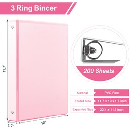 1'' 3-Ring-Binder with Pockets, 200 Sheets Capacity, 1 inch Binders fits 11" x 8.5" US Letter Size, Assorted 4 Pastel Colors - Ideal for School, Office, and Home Use (1'' - Pink)