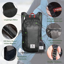 4Monster Foldable Backpack, Ultra Light Unisex Day Pack, Outdoor Waterproof Hiking Backpack for Camping, Hiking, Travel, Sports, Climbing, Cycling, black