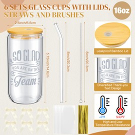 Skylety 18 Pcs Employee Appreciation Gift for Women Christmas Thank You Gifts Bulk for Coworker Team Staff Nurse Teacher 16 oz Glass Cup A6 Inspirational Notebook with Ballpoint Pen Bowknot(Team)