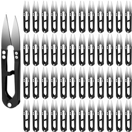 Therwen 48 Pcs 4 Inch Bonsai Pruning Scissors U Shaped Sewing Scissors Bulk Multicolor Bud and Leaves Trimmer Yarn Thread Cutter Snips Carbon Steel Pruners Trimmers for Gardening (Black)