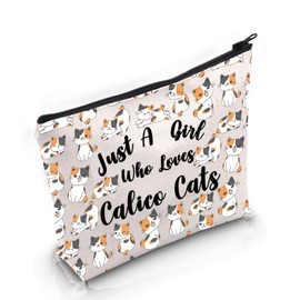 VAMSII Calico Cat Lover Gift Who Loves Calico Cats Makeup Bag Calico Cat Mom Cosmetic Bag Calico Cat Owner Gift (Who Loves Calico Cats M C)