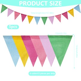 Coco Berming Pack of 5 Bunting Outdoor Weatherproof 24 Metres, Colourful Bunting with 60 Flags, Fabric Garland for Birthday, Wedding, First Day of School, Festival, Party, Children's Room Decoration