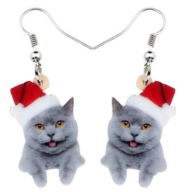 WEVENI Cute Acrylic Christmas Cat Earrings Dangle Drop Charm Pet Jewelry For Women Gift (Cat E)