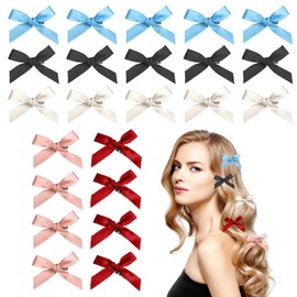 100 Pcs Mini Cute Bowknot Ribbon Barrettes, Small Hair Clips Solid Color Alligator Clips, Metal Barrettes Accessories Twist Tie Silky Satin Cute Ribbon Hair for Women Girls