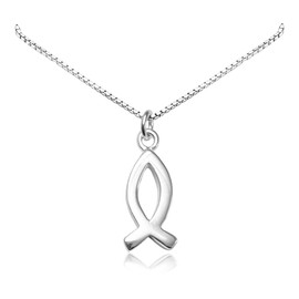 Sterling Silver Ichthus Fish Necklace for Women – Christian Religious Pendant – Minimalist Christian Fish Jewelry – Gift for Baptism, Confirmation, Birthday, or Christmas (14 inches + 2-inch extender)