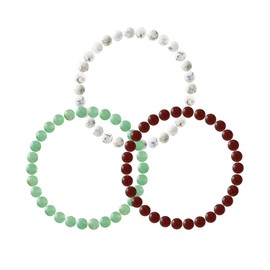 Nàgàrjuna - Set of 3 Lucky Charm Bracelets - Green Aventurine & White Howlite & Red Agate - High Strength Elastic 18.00 Stone, Aventurine and Howlite and Agate, Stone, Aventurine and Howlite and Agate