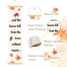 Fall Leaves Banner, Maple Leaves Decor, Autumn Seasonal Door Decoration, Hanging Porch Signs for Autumn Home Decor, Fall Decoration Gift, Farmhouse Wall Hanging Banner 7.8×31.5 inches Fall 14