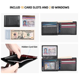 RUNBOX Slim Wallet for Men 15 Slots Ultra Large Capacity RFID Blocking Bifold Credit Card Holder with 2 ID Window
