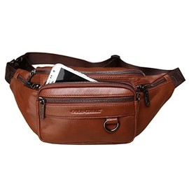 Vintage Leather Fanny Pack Waist Bag for Men Women Travel Hiking Running Hip Bum Belt Slim Cell Phone Purse Wallet Pouch, Brown