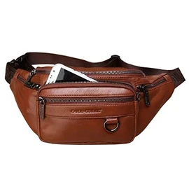 Vintage Leather Fanny Pack Waist Bag for Men Women Travel Hiking Running Hip Bum Belt Slim Cell Phone Purse Wallet Pouch, Brown