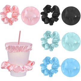 Tyqour Pack of 4 KO Drop Protection Wristband, Scrunchie Hair Band, Drink Cover, Drink Cup Lid, Anti-Spike Drink Covers, Anti Spike Drink Lid, Hair Scrunchie for Beach, Bar, Parties, Drinks and