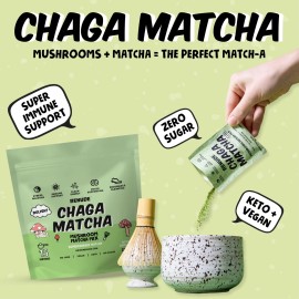 Renude Chaga Matcha - Chaga Mushroom Powder Matcha Superfood Drink Mix with A...