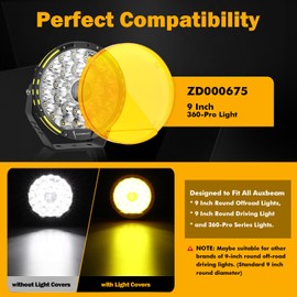 Auxbeam Round Offroad Light Covers 9 Inch 2PCS, Amber Spot Beam Round Yellow Protective Light Lens for Off Road Cube Driving Fog Pod Lights Bumper Roof Lights