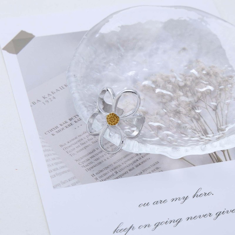 Inateannal Vintage Daisy Flower Rings Silver Adjustable Open Ring Large