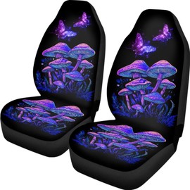 UNICEU Butterfly Mushroom Car Seat Cover Set of 2 Mushroom Car Seat Covers for Women,Breathable Soft Bucket Seats High Back Seats Protector Cushion Universal Fit Most Vehicle Mushroom Interior Set