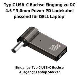 D01S USB Typ C auf DC Stecker 4,5 x 3,0 mm PD Adapter – USB-C Buchse auf DC 4.5x3.0mm PD Ladekabel für Dell Laptop/Notebook, 100W (1 Stück)