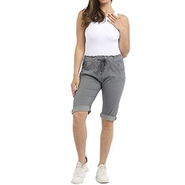 Fashion Trends Women's Ladies Stretch Plain Magic Comfy Lagenlook Knee Length Shorts Jeggings Pants Italian (Grey 16-20)